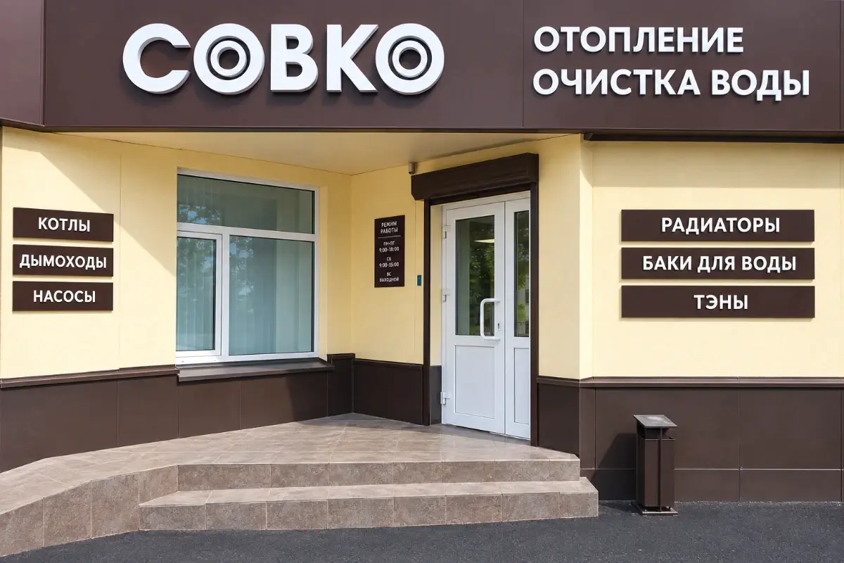 Фасад магазина СОВКО в Томске — отопление и очистка воды