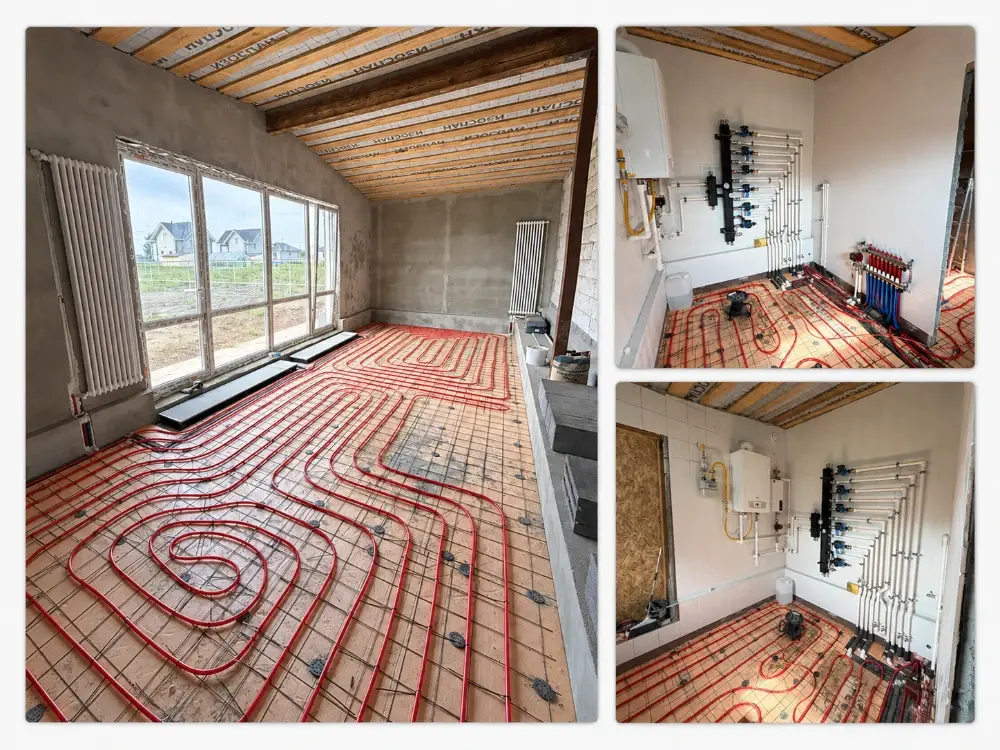 Система отопления частного дома 250 м² с тёплым полом, внутрипольными конвекторами и котельной